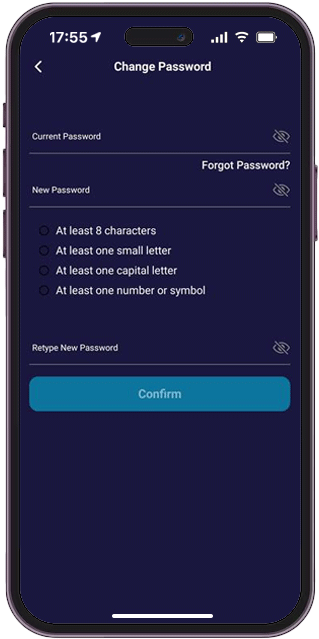 11. Change password, current password